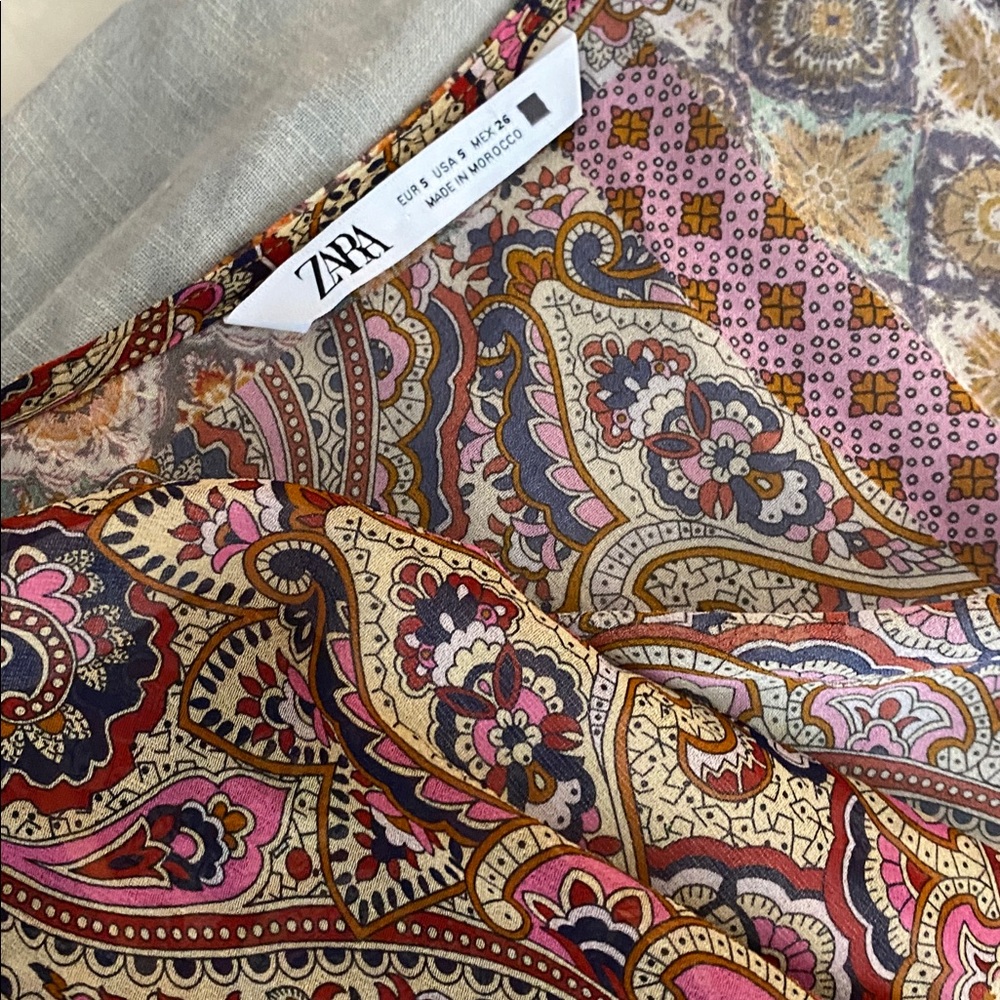 Zara Paisley & Geometric Maxi Dress in Pink, Mustard & Brown - Picture 2 of 2
